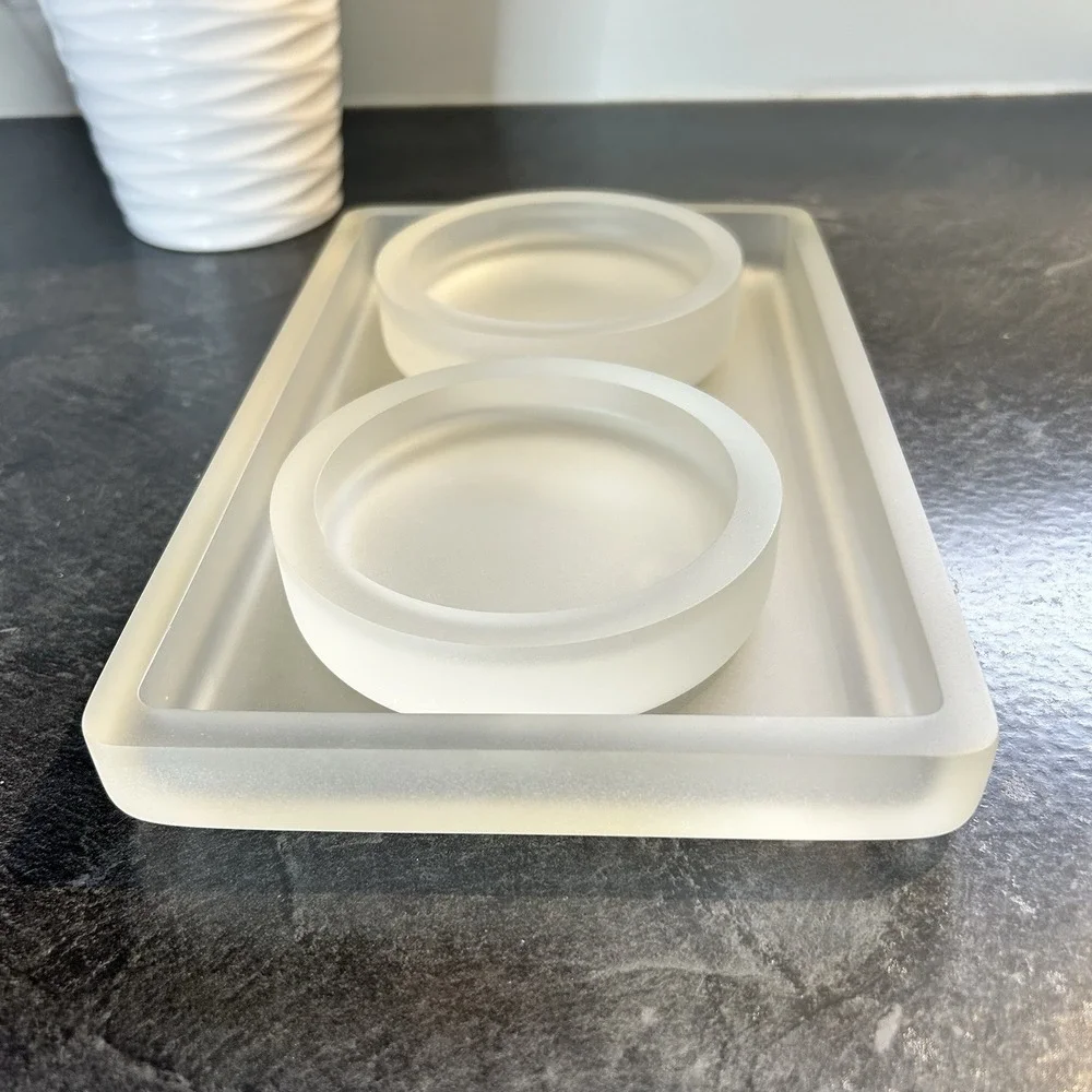 NEW Labrazel‎ Honed Resin Matte Clear 3 Pc Bathroom Tray & Soap Dish RETIRED